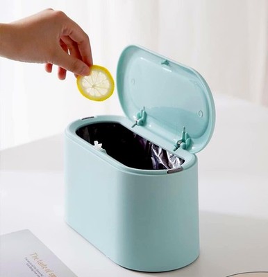 Mini Trash Can with Lid - Removable Small Garbage Can, Tiny Plastic Trash Bin, P