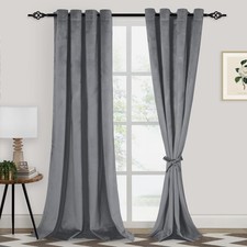 Grey Velvet Curtains 96 Inches Long, Elegent Soft Luxury Curtains for Living ...