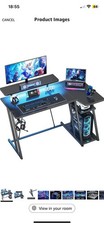 HOMIDEC Gaming Desk with LED Lights, 100CM Computer Desk with Monitor Stand, L S