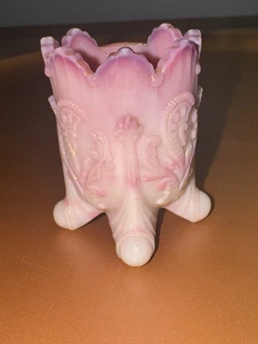 Vintage Fenton Pink Opalescent Floral Toothpick Holder Burmese