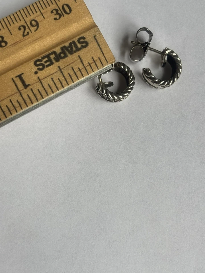 Pendientes David Yurman Plata 925 585 Postes Huggie Aro Cable Diamante Medianoche Mel Foto 4 de 4