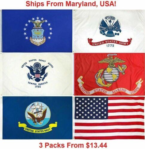 Wholesale Lot 3x5 USA + 5 Branches Military Set Flag Flags Banner LICENSED 100D - Afbeelding 1 van 2