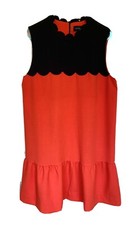 Victoria Beckham for Target Orange Dress Black Poly Scallop Shift Ruffle Size L