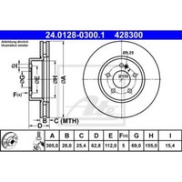 ATE 2X Bremsscheiben Vorne Ø305 Mm BelüFtet Beschichtet FüR Mercedes S205 W205