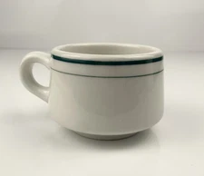 VTG Syracuse China Restaurant Ware Green Stripe White Coffee Mug Cup MCM ArtDECO