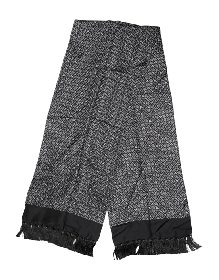 DOLCE & GABBANA Bufanda Negro Estampado Flecos Hombres Foulard 175cm x 33cm 620usd Foto 2 de 4