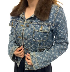 Authentic LOUIS VUITTON Monogram Denim Mink Fur Jacket #38 Cotton Blue Rank AB | eBay