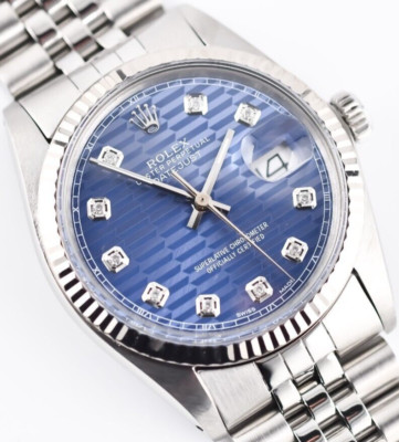 Rolex Datejust 16014 Blue Fluted Diamond Dial 36mm Watch Steel/18K Gold Jubile