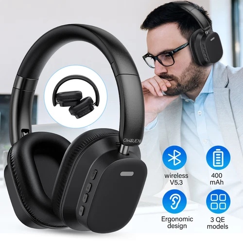 Wireless Headphones Bluetooth Noise Cancelling Stereo Earphones Over Ear Headset - Picture 1 of 12