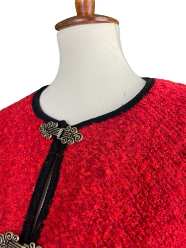 Cathy Daniels Cardigan Sweater Red Boucle Style Top Woman Size XL Vintage 90s - Picture 3 of 13