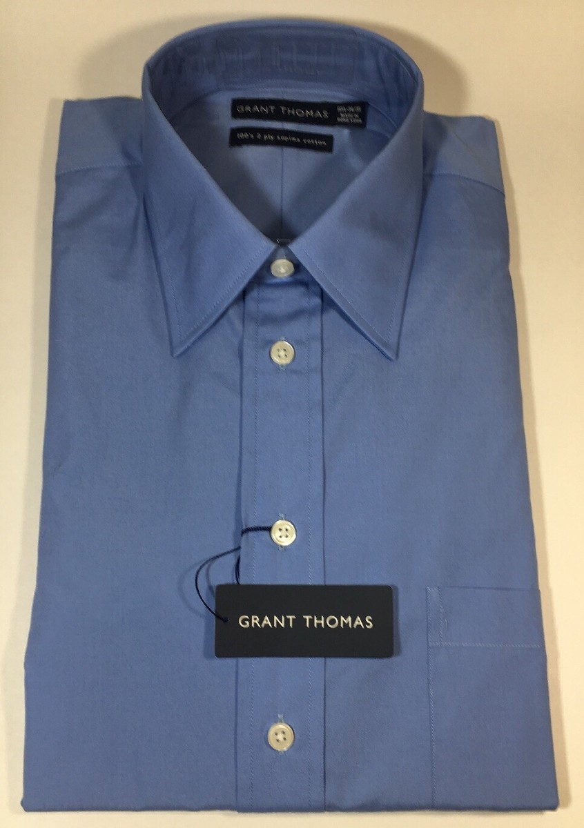 grant thomas dress shirts GRANT THOMAS Men's XL Blue Dress Shirt Long Sleeve Plaid Button Down Cotton