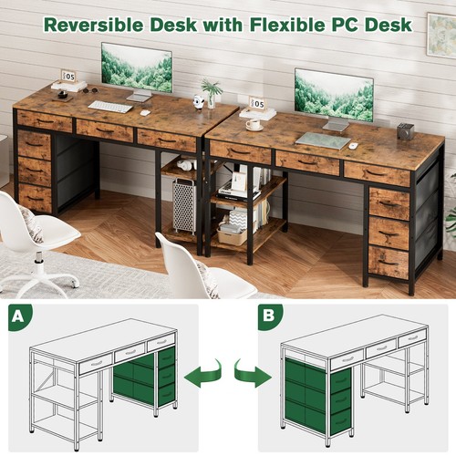 Miazya Computer Desk with 6 Drawers, 120CM Gaming Desk with Storage Shelves - Picture 6 of 8