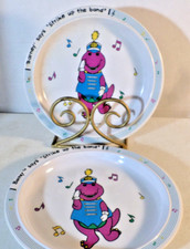2 Vintage Barney the Dinosuar Plates Strike up the Band Selandia  8.5"