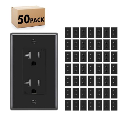 50 Pack Outlet Socket, Decora Duplex Receptacle, 20 Amp 125 Volt With Plate