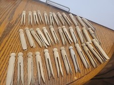 Lot of 36 Vintage Wooden Clothes Pins Round head flat top weathered laundry