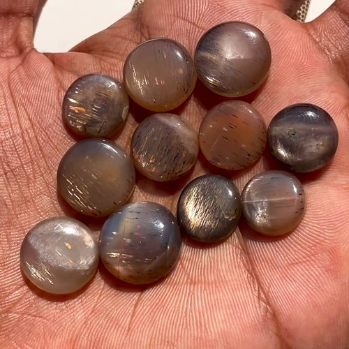 11 Pcs Natural Rainbow Fire Lattice Sunstone 12mm-16mm Round Cabochon Gemstones - Video 1 of 1