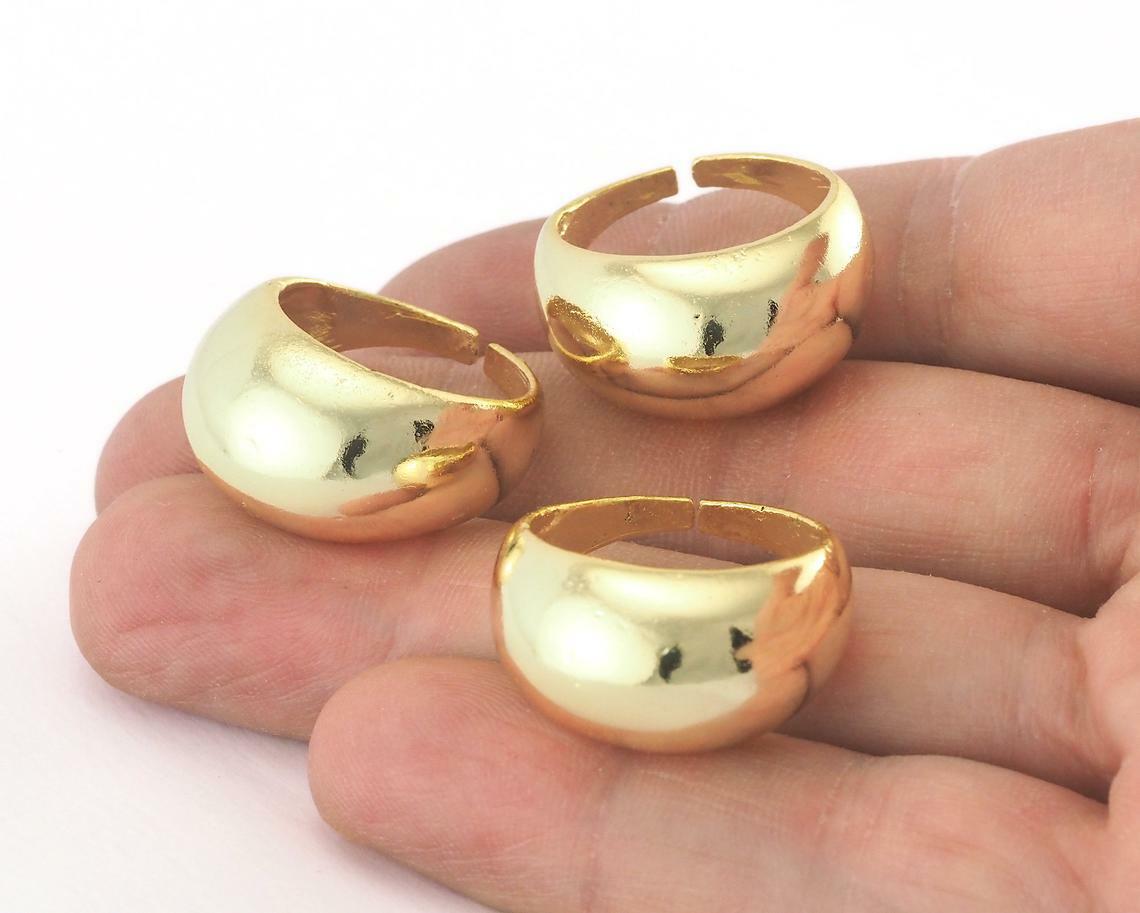 Ring Domed (Small) Adjustable Ring Shiny Gold plated Brass 9US