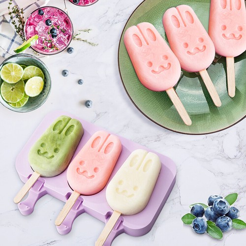 3 Cavities Ice Pop Maker Mold Popsicle Dessert Ice Cream Frozen Pops Cake Treats - Picture 6 of 12