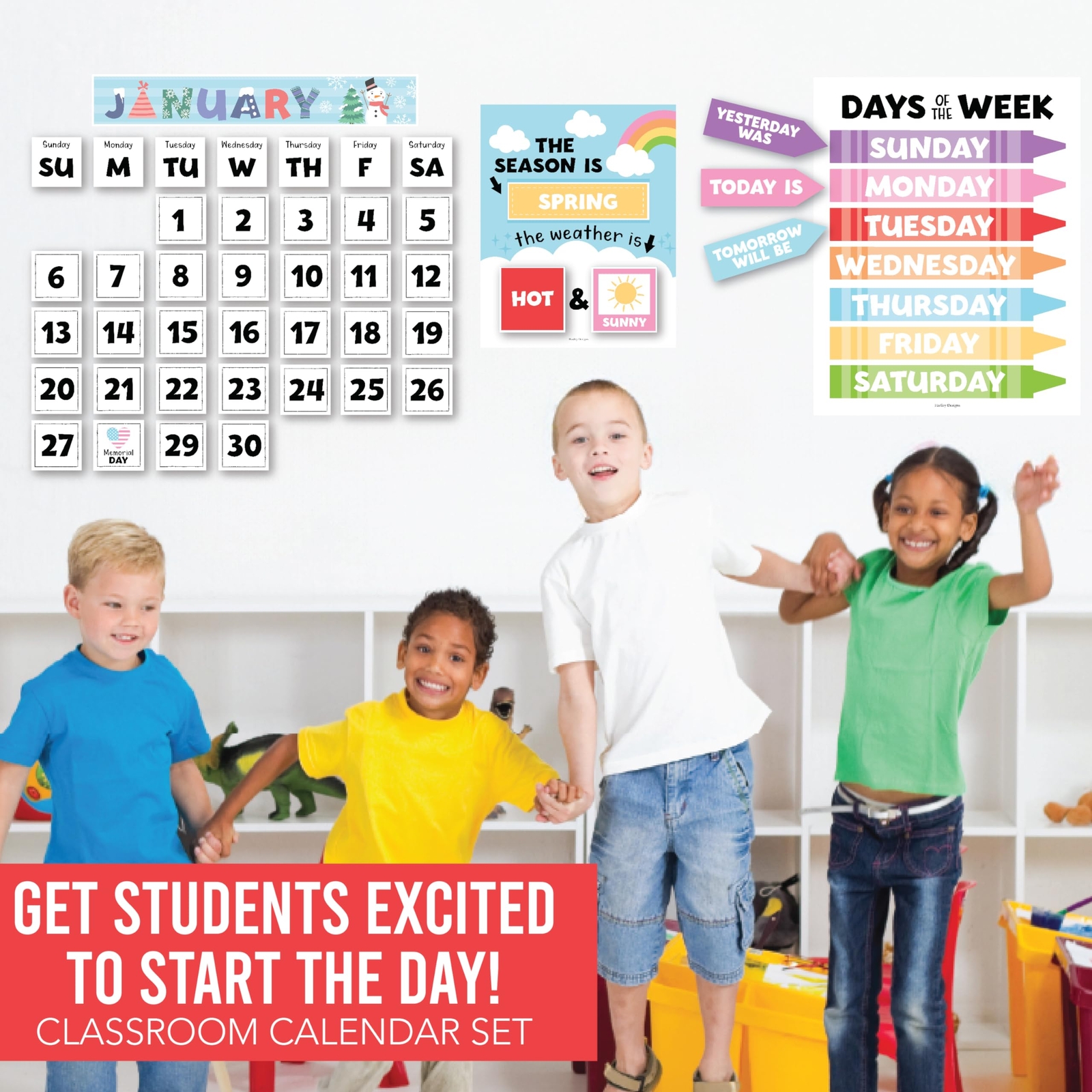 Colorful Classroom Calendar Set Bulletin Board - Bulletin Board ...