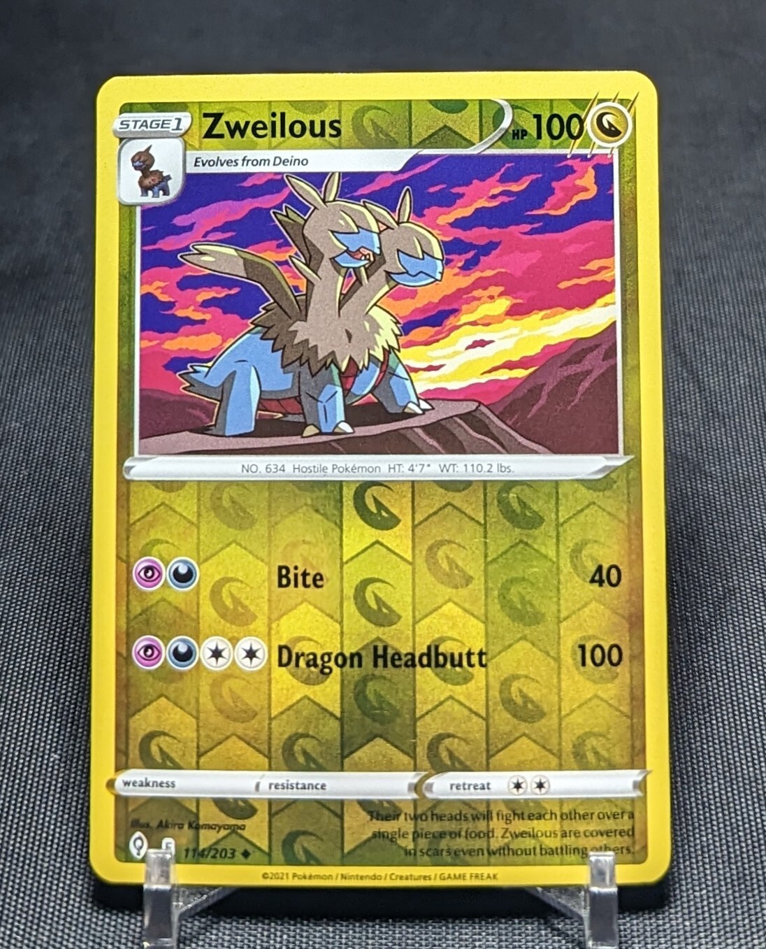Zweilous Rare Holo Dragon 2021 Pokemon TCG Evolving Skies Card #114/203