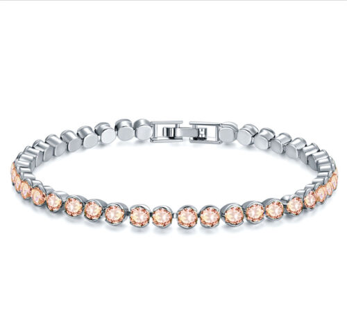 4mm Round Champagne Cubic Zirconia White Gold Plated Tennis Bracelet 7.5" - Picture 1 of 3