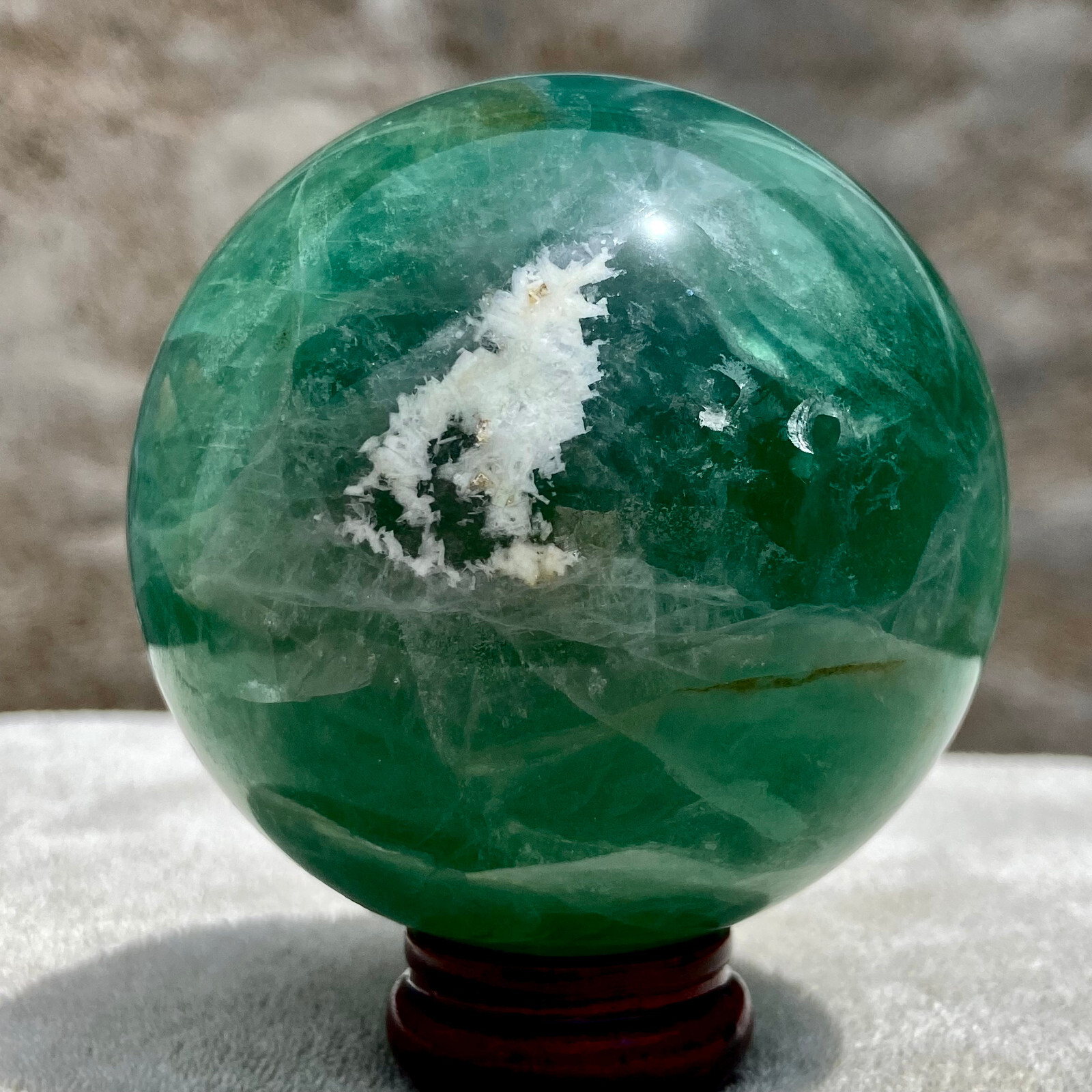 1.7LB natural Green fluorite ball quartz crystal Sphere Reiki energy healing