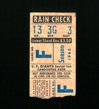 San Francisco Giants Ticket ~ 10/1/1962 ~ Game F ~ Giants vs Dodgers Playoff?