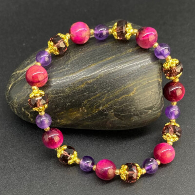 Armband Tigerauge rosa Amethyst Natursteine Kristall Tibet vergoldet 