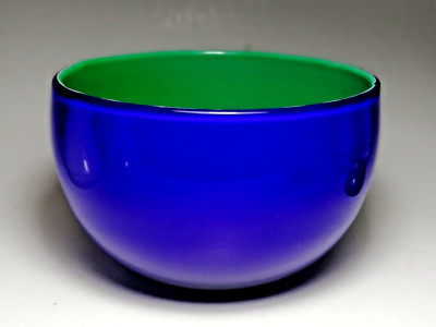 Große italienische Murano Kunst Glas Sommerso Schale mit Gehäuse blau grün - Carlo Moretti?