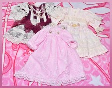 3 Vintage Antique Dress Lot for French German Bisque Artist Doll Fancy Pink Lace