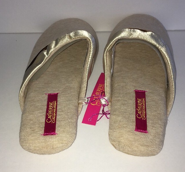 PANTOFOLA D’ORO Pantofole donna Casa Catherine Malandrino taglia 7 8 beige medio con bordo oro NUOVE