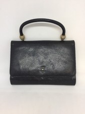 Bienen Davis Black Leather Womens Handbag Small Purse Metal Accent- VINTAGE VTG