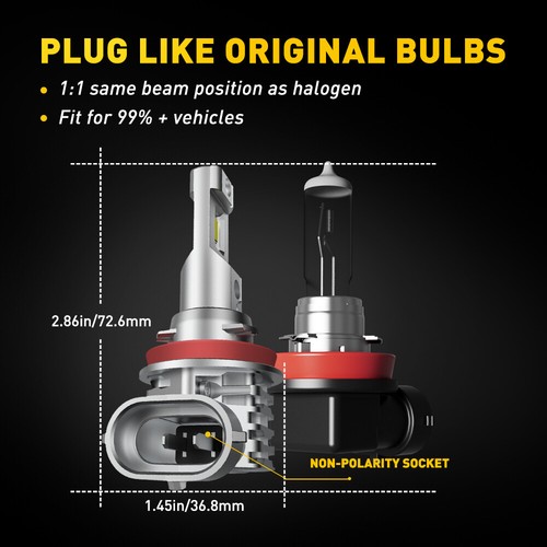 2Pcs AUXITO H11 LED Headlight High or Low Beam Bulbs 360000LM 6500K Xenon White - Picture 8 of 11