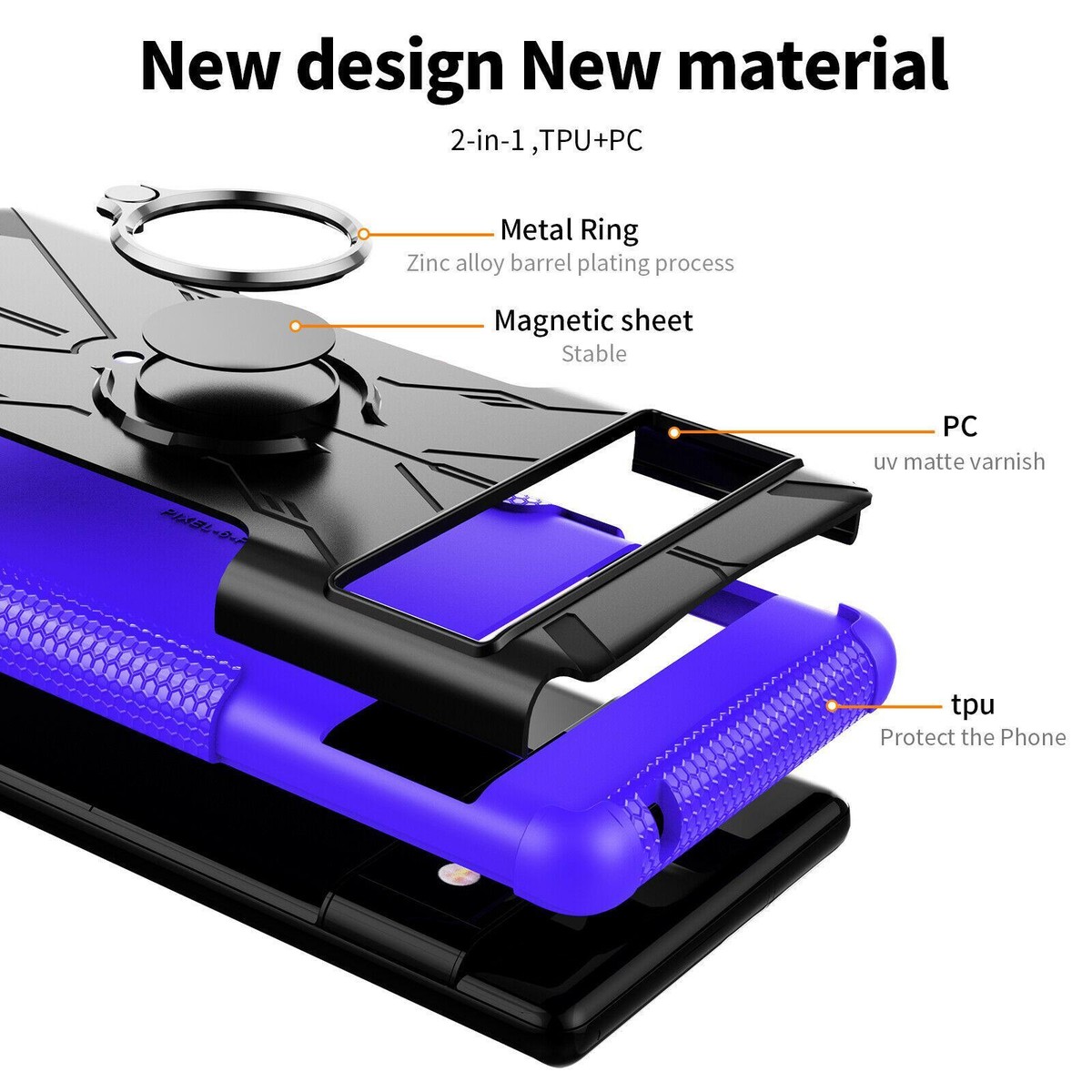 Cover Bi-materiale Per Google Pixel 6a, Rigida Con Anello Di Supporto - Blu - Italiano - Foto 10