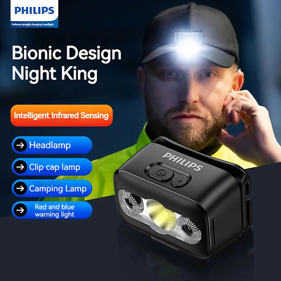 PHILIPS LED 2in1 Hut Stirnlampe Sensorkopf  10 Modis Angeln Outdoor aufladbar
