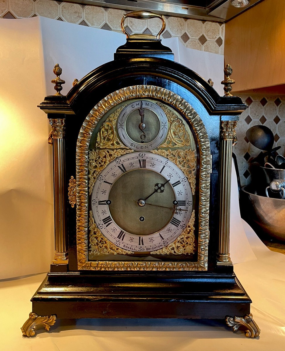 80s ポストモダン　Flixible leg clock　黒　スペースエイジ Rare Antique English Triple Fusee Musical Bracket Clock- Boxell Of