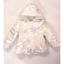 Baby Girls White Pearlised Padded Hooded Bows Frilly Jackets Fleece Line 3-6M