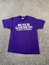 VINTAGE Busch Gardens Shirt Mens Large Purple White Single Stitch USA Made 80s