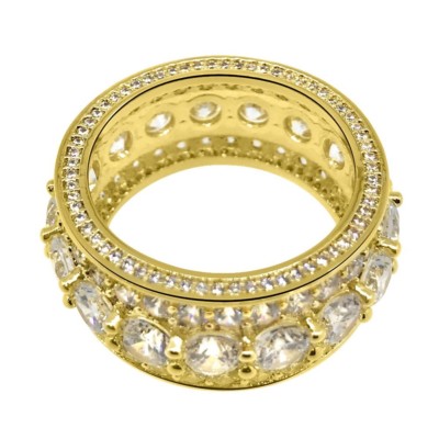 18K Gold Finish Big Rocks CZ Hip Hop Mens Ring