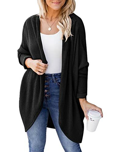 SYZRI Women's Waffle Knit Batwing Long 