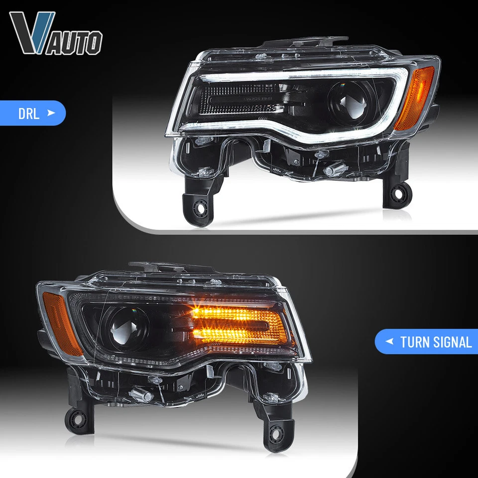 Faros proyectores LED secuenciales negros carcasa para Jeep Grand Cherokee 17-22 Foto 4 de 4