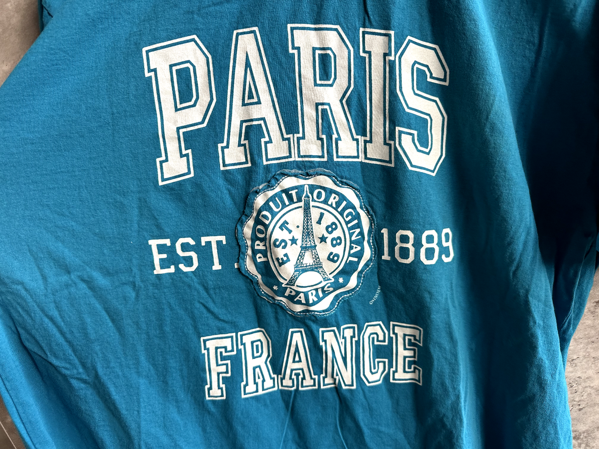 Vintage Paris France Est. 1889 Blue Cotton Tshirt Size XL | eBay