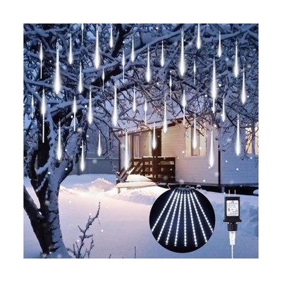 Meteor Shower Lights Outdoor, 16 Inch 2 Pack Total 16 Tubes 576 LED Icicle Li...
