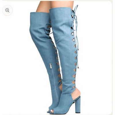 Cape Robbin Connie Thigh High Boots Size 6 High Heel Over The Knee Peep Toe