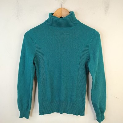 Jones New York Cashmere Turtleneck Sweater Petite P Womens Ribbed Teal