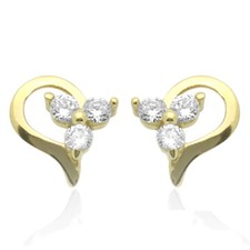 14K Yellow Gold Round Cut Cubic Zirconia Accented Heart Screwback Stud Earrings