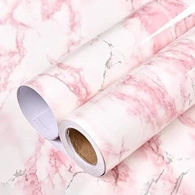 Glossy White/Pink Marble Paper for Countertop Granite Wallpaper 15.8''×78.7'' M...