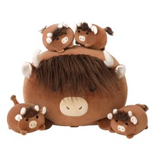 Highland Cows Stuffed Animals 5 in 1, Cute Fluffy Cow Plush with 4 Babies in ...