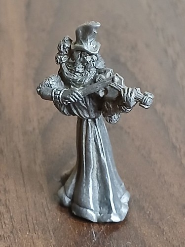 Vintage Pewter Mage Wizard w/Violin Mini-Figurine ~2"