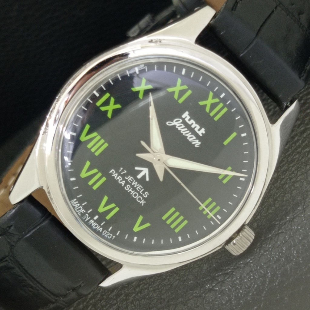 HAND-WINDING VINTAGE HMT JAWAN INDIAN MENS BLACK COLOR DIAL WATCH a700270-1